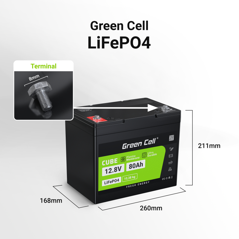 Green Cell - Akumulator LiFePO4 12V 12.8V 80Ah do systemów fotowoltaicznych, kamperów i łódek