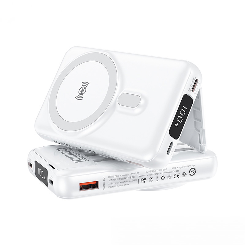 WEKOME WP-12 Tint Series - Power bank indukcyjny 10000 mAh MagSafe z wbudowanym kablem USB-C / Lightning / Micro USB / USB-A (Biały)