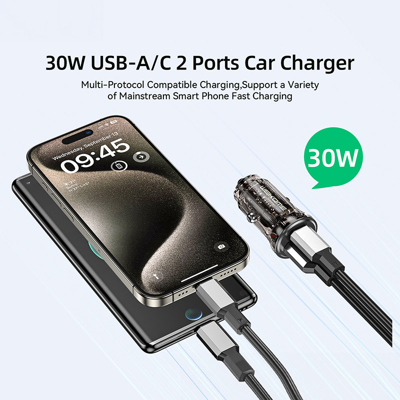 WEKOME WP-C41 Vanguard Series - Ładowarka samochodowa USB-C & USB-A Fast Charging 30W (Czarny / Przezroczysty)