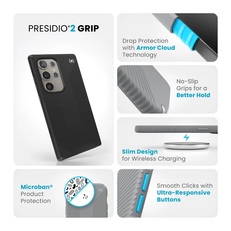 Speck Presidio2 Grip - Etui Samsung Galaxy S24 Ultra (Black/Slate Grey/White)