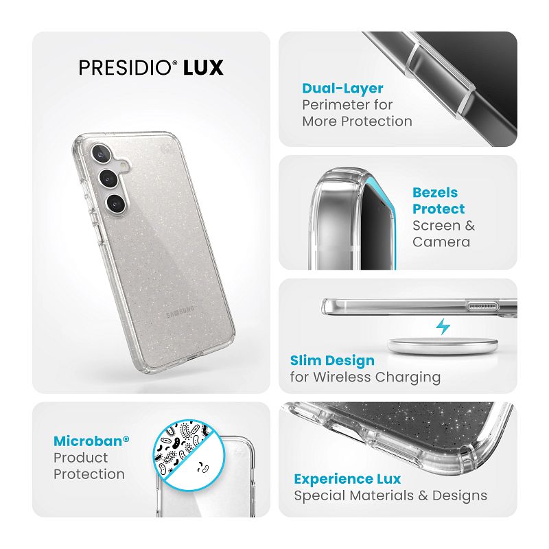Speck Presidio Lux Glitter - Etui Samsung Galaxy S24+ (Clear / Gold Glitter)