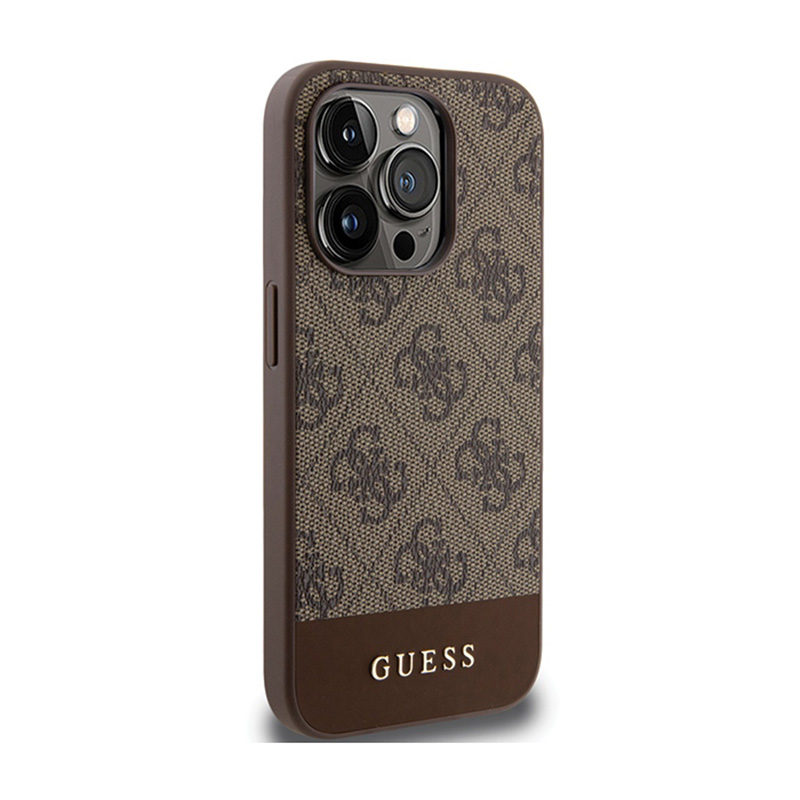 Guess 4G Bottom Stripe Metal Logo Collection - Etui iPhone 15 Pro Max (brązowy)