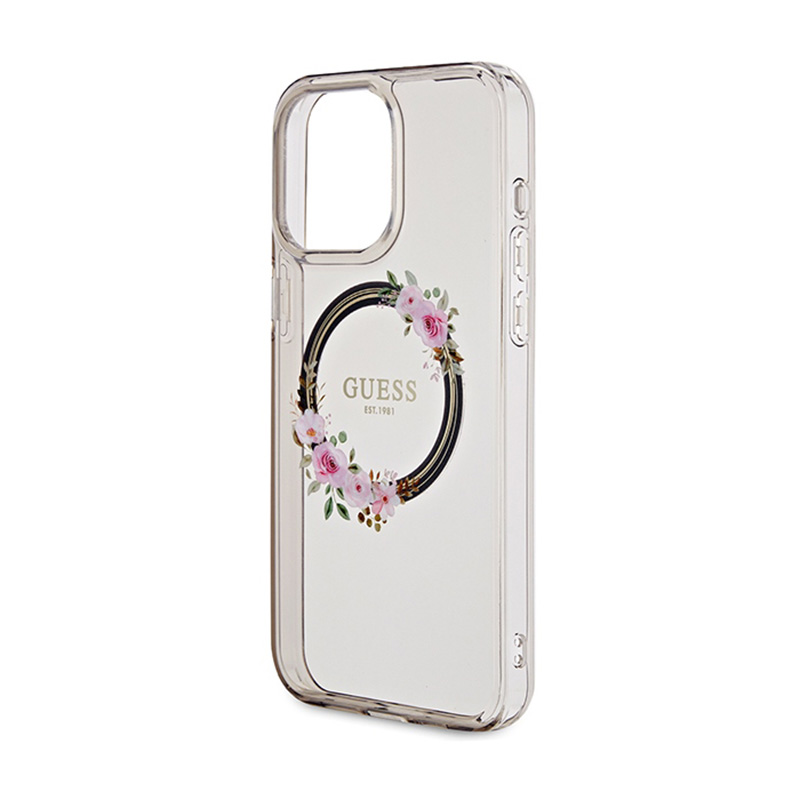 Guess IML Flowers Wreath MagSafe - Etui iPhone 15 Pro Max (czarny)