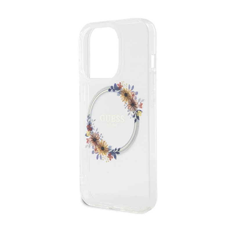 Guess IML Flowers Wreath MagSafe - Etui iPhone 15 Pro Max (przezroczysty)