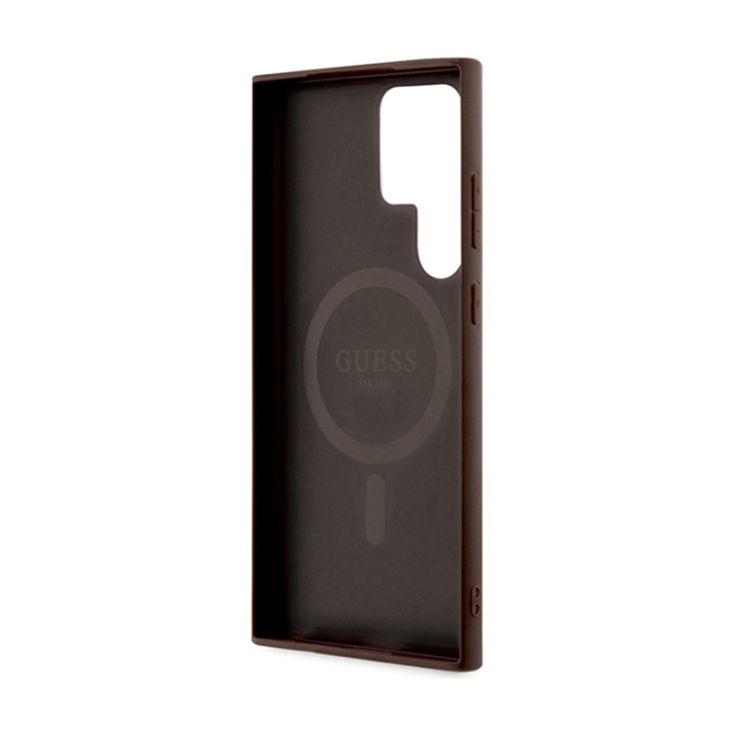 Guess 4G Collection Leather Metal Logo MagSafe - Etui Samsung Galaxy S24 Ultra (brązowy)