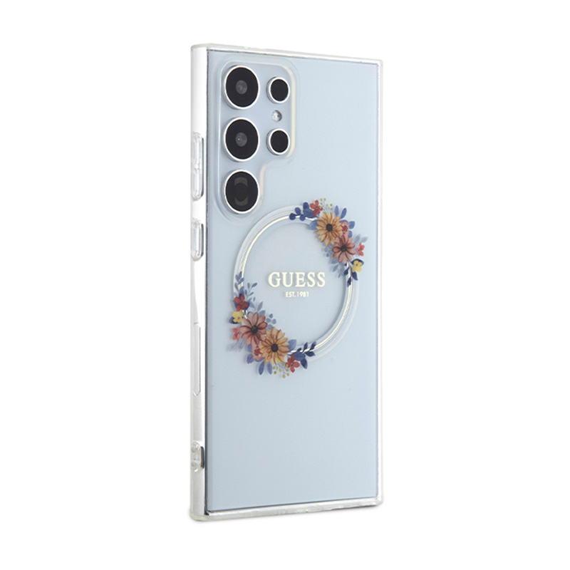 Guess IML Flowers Wreath MagSafe - Etui Samsung Galaxy S24 Ultra (przezroczysty)
