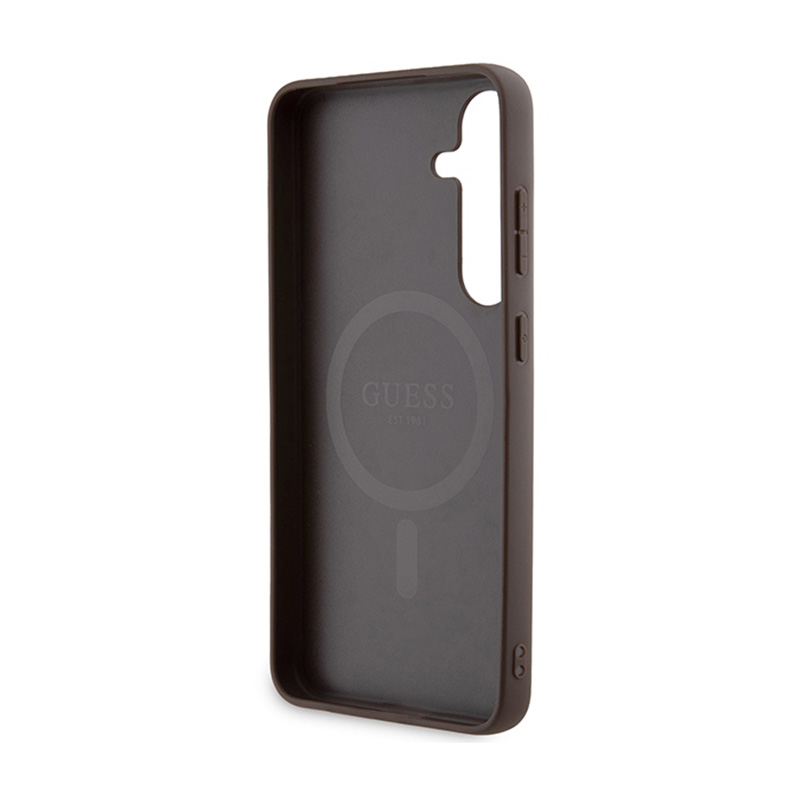 Guess 4G Collection Leather Metal Logo MagSafe - Etui Samsung Galaxy S24+ (brązowy)