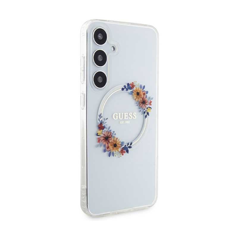 Guess IML Flowers Wreath MagSafe - Etui Samsung Galaxy S24+ (przezroczysty)