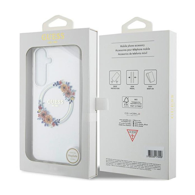 Guess IML Flowers Wreath MagSafe - Etui Samsung Galaxy S24+ (przezroczysty)