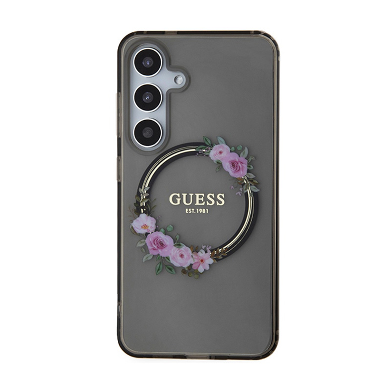 Guess IML Flowers Wreath MagSafe - Etui Samsung Galaxy S24 (czarny)