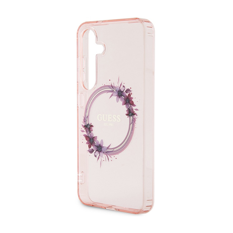 Guess IML Flowers Wreath MagSafe - Etui Samsung Galaxy S24 (różowy)