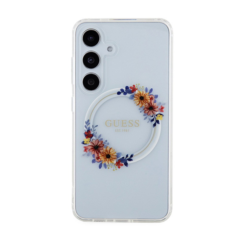 Guess IML Flowers Wreath MagSafe - Etui Samsung Galaxy S24 (przezroczysty)