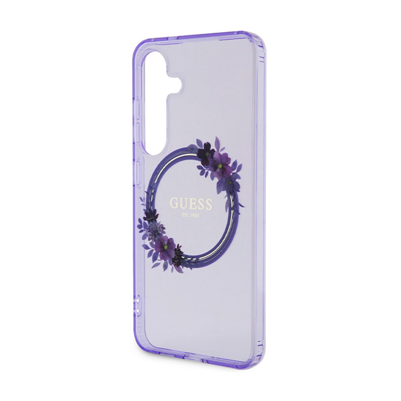 Guess IML Flowers Wreath MagSafe - Etui Samsung Galaxy S24 (fioletowy)