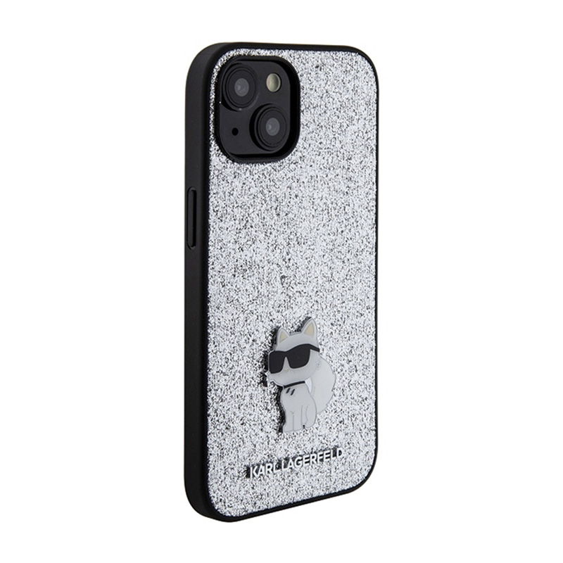 Karl Lagerfeld Fixed Glitter Choupette Logo Metal Pin - Etui iPhone 15 / 14 / 13 (srebrny)