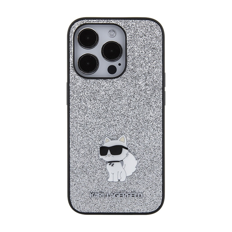 Karl Lagerfeld Fixed Glitter Choupette Logo Metal Pin - Etui iPhone 15 Pro Max (srebrny)