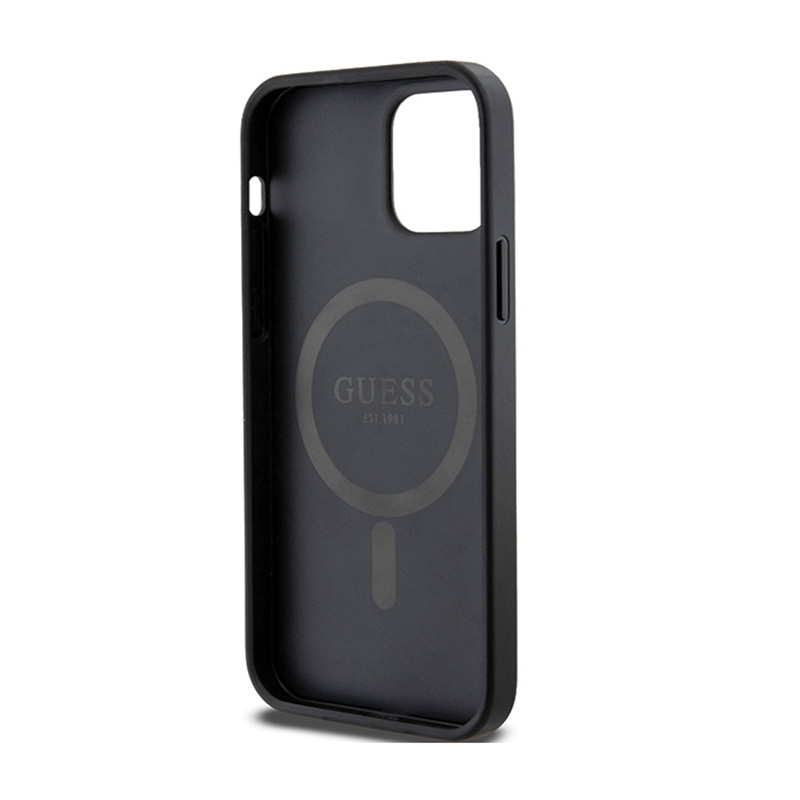 Guess 4G Collection Leather Metal Logo MagSafe - Etui iPhone 12 / iPhone 12 Pro (czarny)