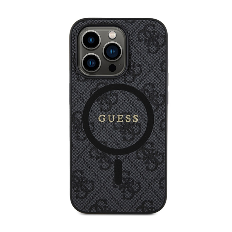 Guess 4G Collection Leather Metal Logo MagSafe - Etui iPhone 13 Pro Max (czarny)