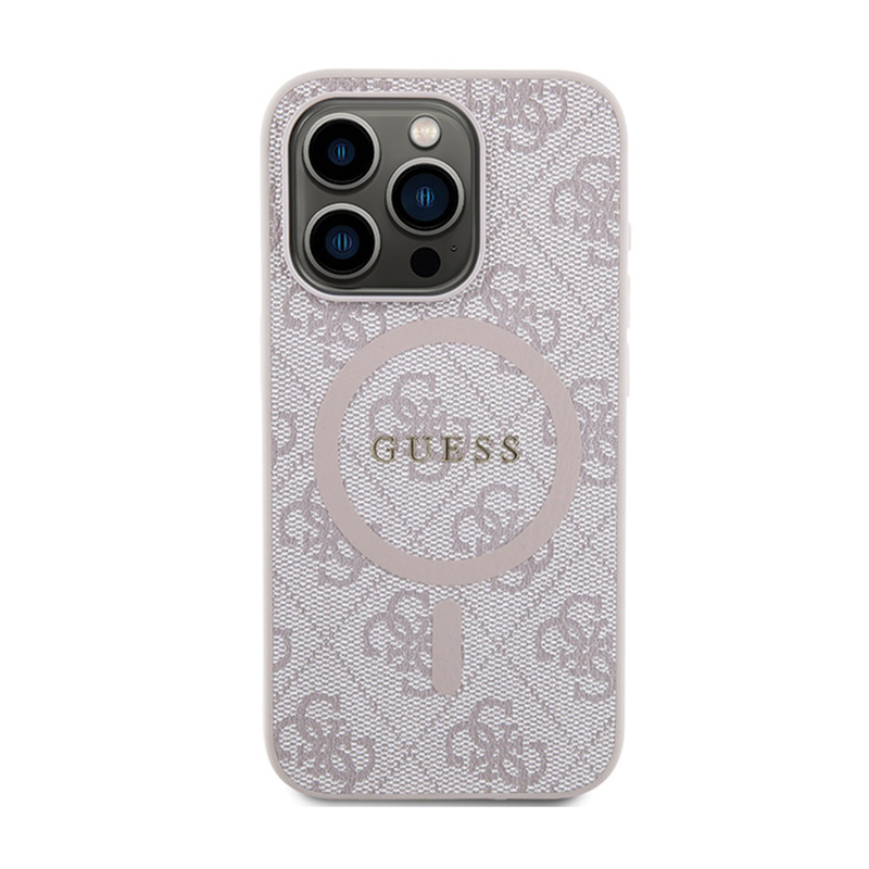 Guess 4G Collection Leather Metal Logo MagSafe - Etui iPhone 14 Pro (różowy)