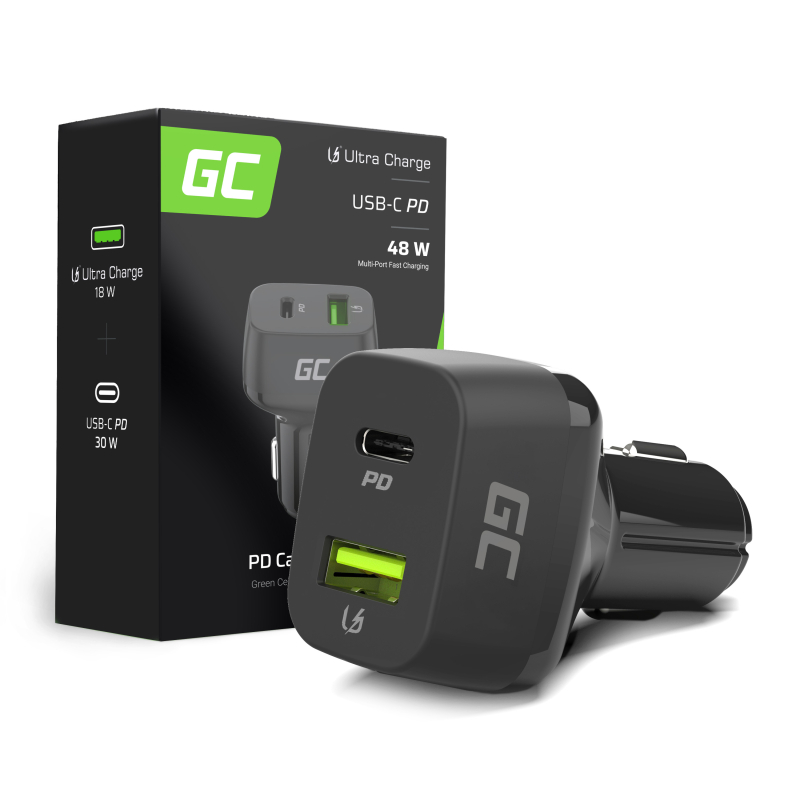 Green Cell - Ładowarka samochodowa USB-C Power Delivery + USB-A Quick Charge 3.0