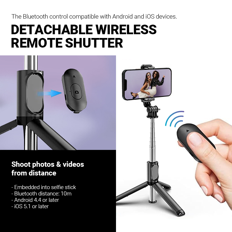 Crong SelfieGo Lite – Kompaktowy selfie stick Bluetooth tripod (czarny)