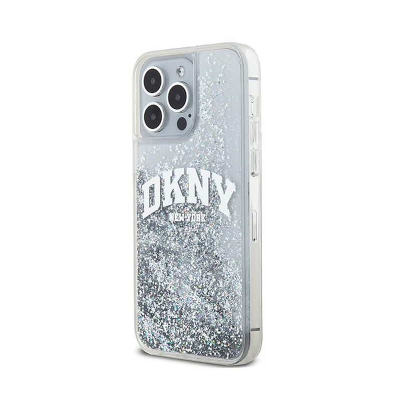 DKNY Liquid Glitter Big Logo - Etui iPhone 15 Pro (biały)