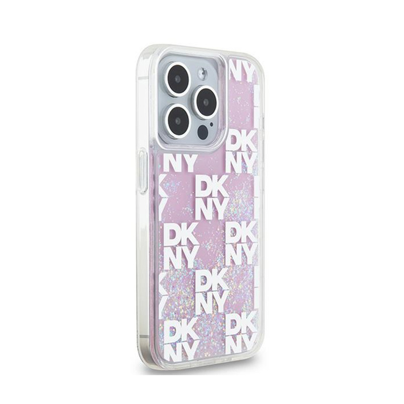 DKNY Liquid Glitter Multilogo - Etui iPhone 15 Pro (różowy)