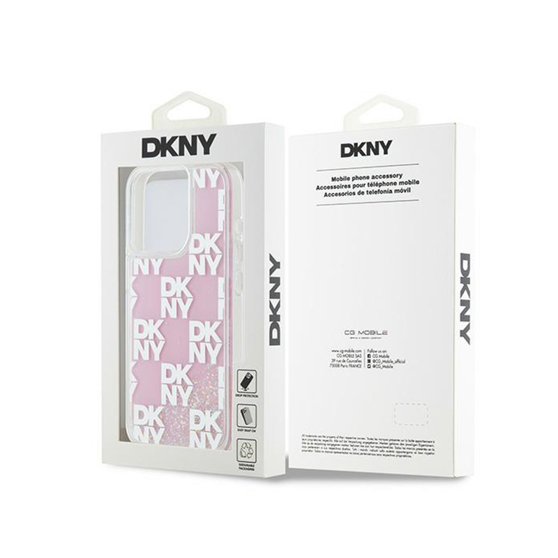 DKNY Liquid Glitter Multilogo - Etui iPhone 15 Pro (różowy)