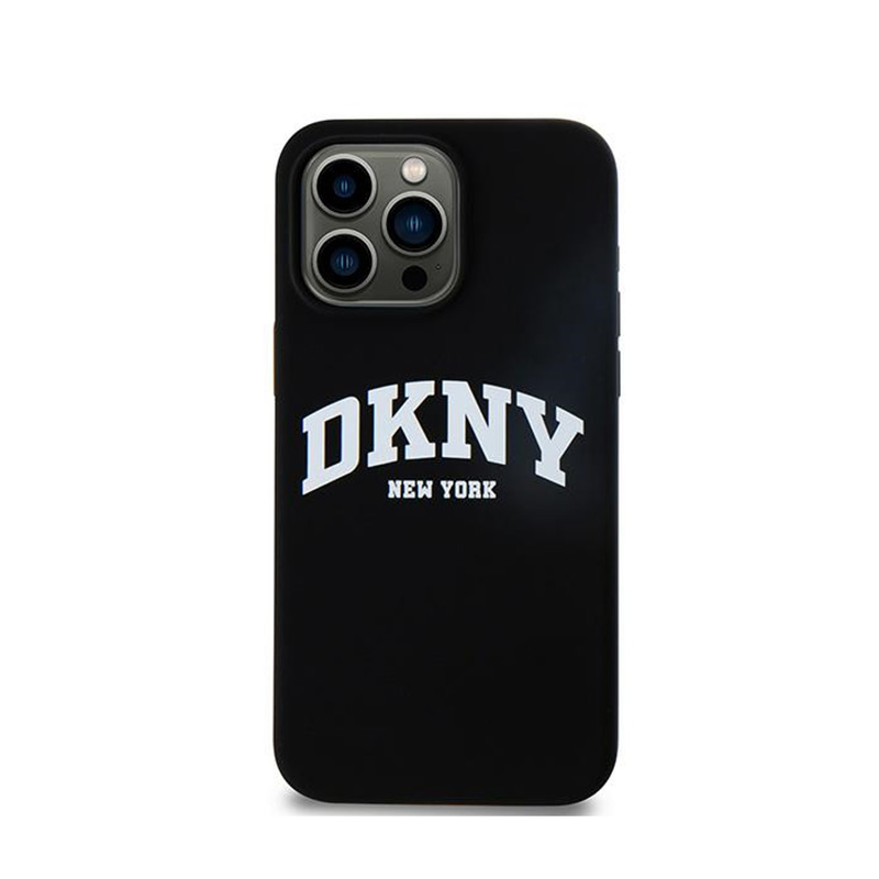 DKNY Liquid Silicone White Printed Logo MagSafe - Etui iPhone 14 Pro Max (czarny)