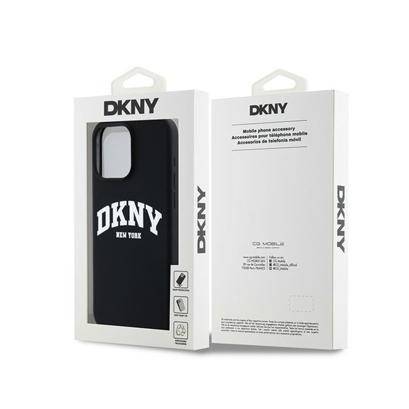 DKNY Liquid Silicone White Printed Logo MagSafe - Etui iPhone 14 Pro Max (czarny)