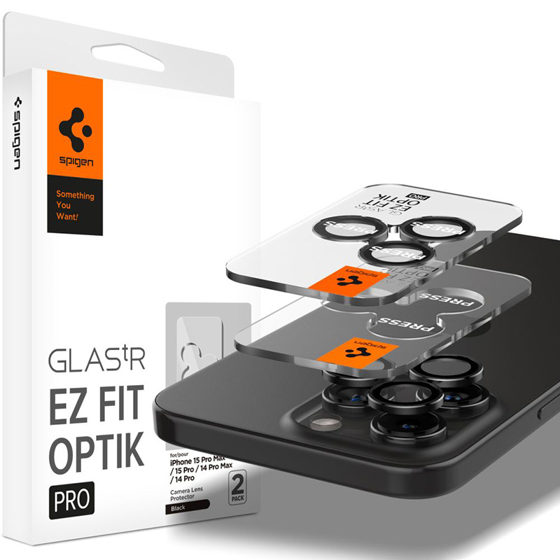 Spigen Optik Pro GLAS.TR EZ Fit Camera Protector 2-Pack - Szkło ochronne na obiektyw do iPhone 16 Pro / 16 Pro Max / 15 Pro / 15 Pro Max / 14 Pro / 14 Pro Max (2 szt) (Przezroczysty)