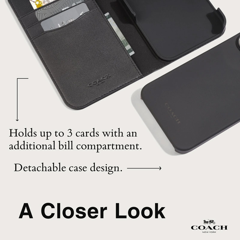 Coach Folio Signature C Case - Etui 2w1 z klapką iPhone 15 Pro (Charcoal)