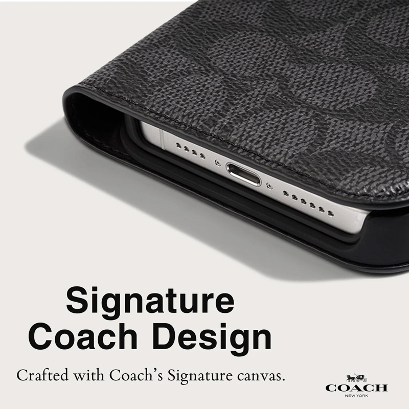 Coach Folio Signature C Case - Etui 2w1 z klapką iPhone 15 Pro (Charcoal)