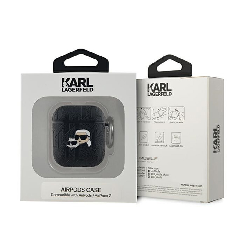 Karl Lagerfeld Monogram Karl & Choupette Head - Etui AirPods 1/2 gen (czarny)