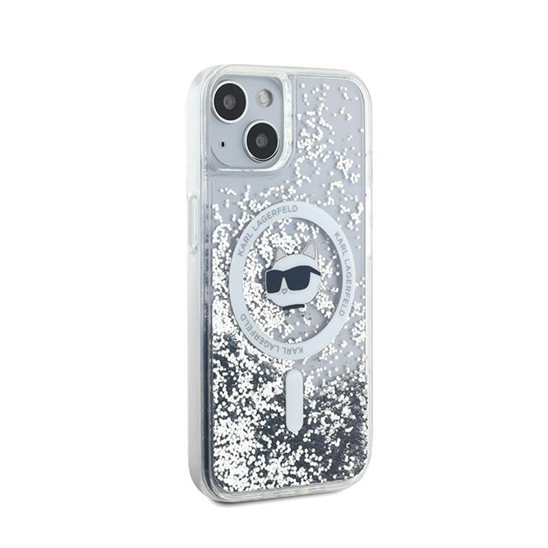 Karl Lagerfeld Liquid Glitter Choupette Head MagSafe - Etui iPhone 14 / 15 / 13 (przezroczysty)