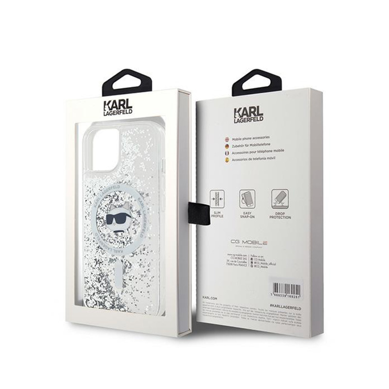 Karl Lagerfeld Liquid Glitter Choupette Head MagSafe - Etui iPhone 15 Plus / 14 Plus (przezroczysty)