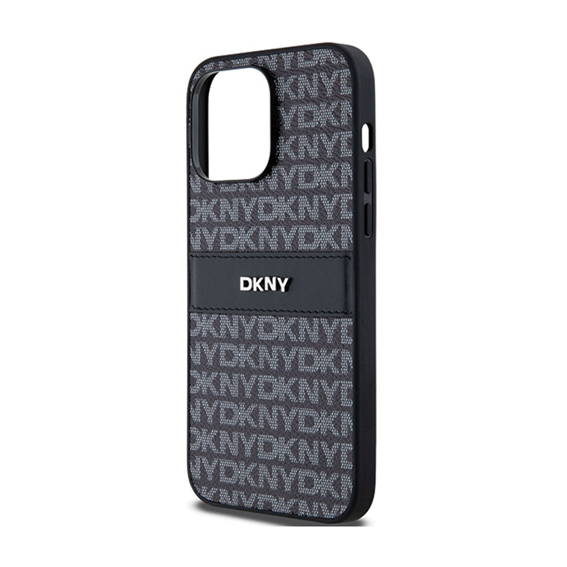 DKNY Leather Mono Stripe & Metal Logo - Etui iPhone 14 Pro (czarny)