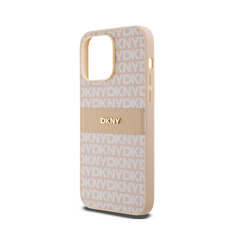 DKNY Leather Mono Stripe & Metal Logo - Etui iPhone 14 Pro (różowy)