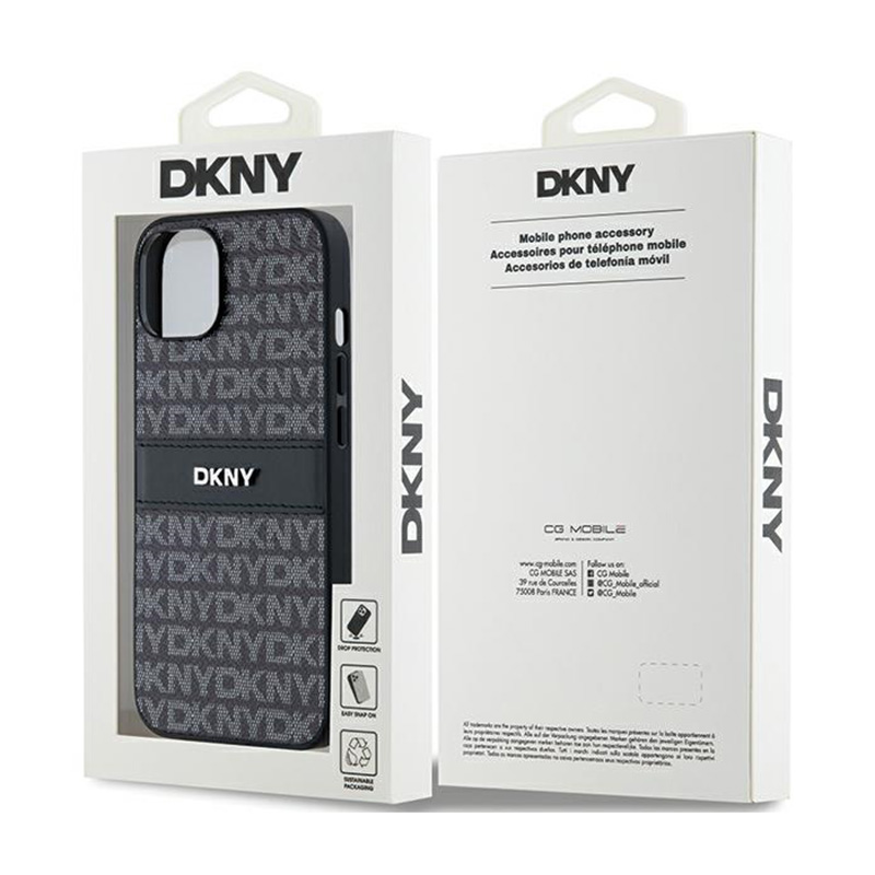 DKNY Leather Mono Stripe & Metal Logo - Etui iPhone 14 / 15 / 13 (czarny)