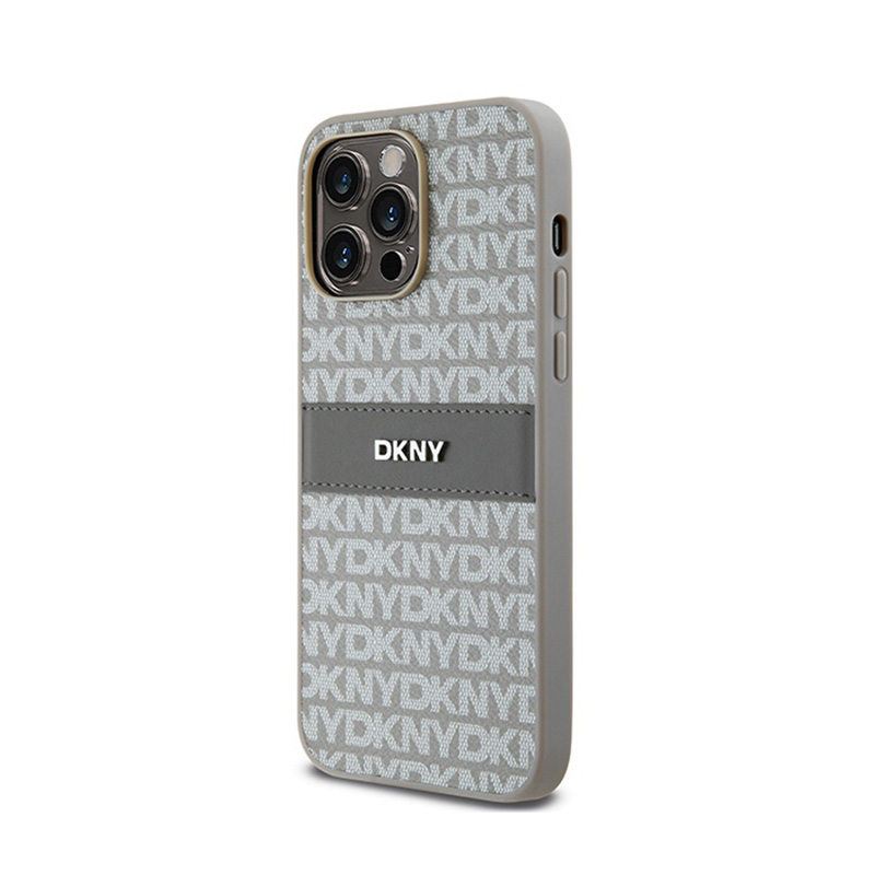 DKNY Leather Mono Stripe & Metal Logo - Etui iPhone 14 Pro Max (beżowy)