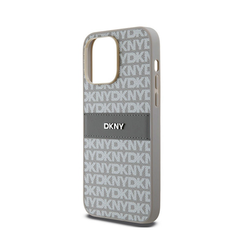DKNY Leather Mono Stripe & Metal Logo - Etui iPhone 14 Pro Max (beżowy)