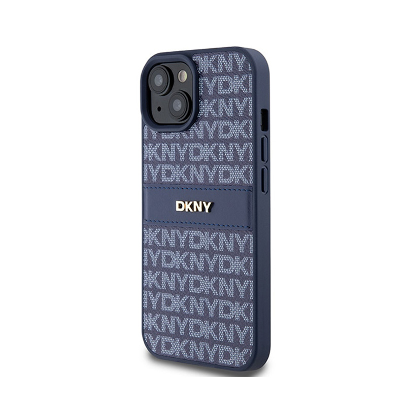 DKNY Leather Mono Stripe & Metal Logo - Etui iPhone 15 / 14 / 13 (niebieski)
