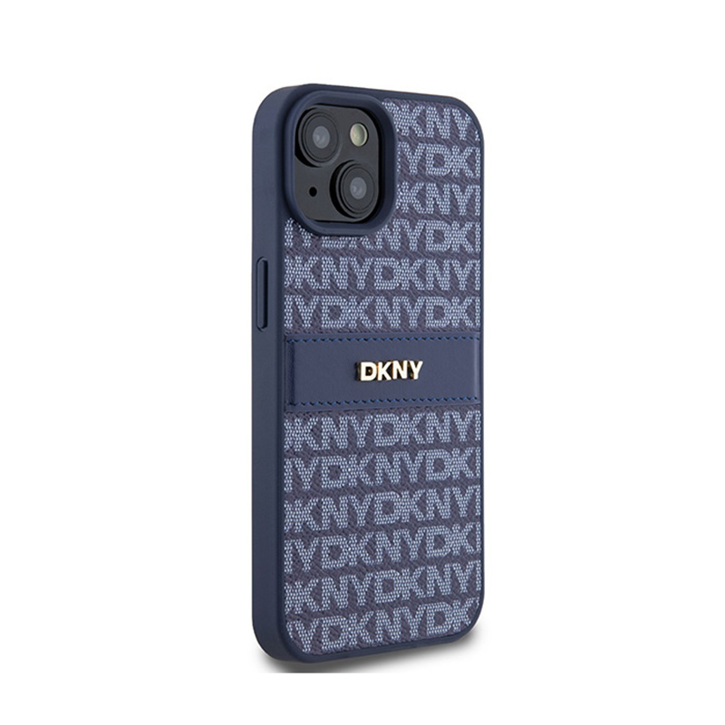 DKNY Leather Mono Stripe & Metal Logo - Etui iPhone 15 / 14 / 13 (niebieski)