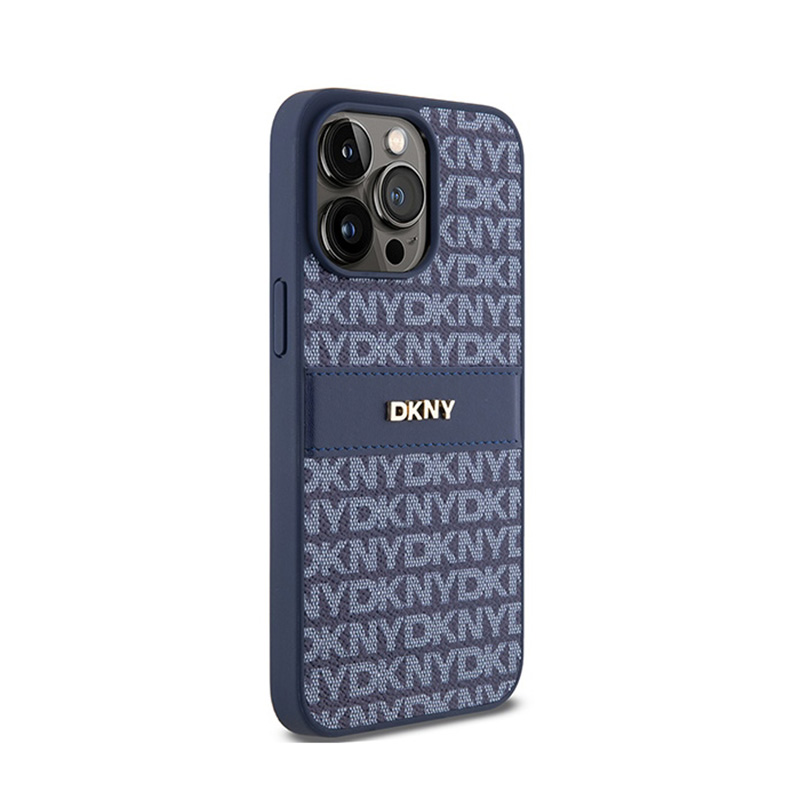 DKNY Leather Mono Stripe & Metal Logo - Etui iPhone 15 Pro Max (niebieski)