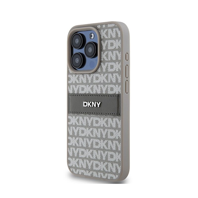 DKNY Leather Mono Stripe & Metal Logo - Etui iPhone 15 Pro Max (beżowy)
