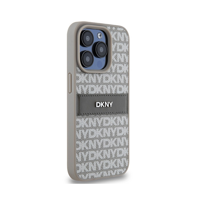 DKNY Leather Mono Stripe & Metal Logo - Etui iPhone 15 Pro Max (beżowy)