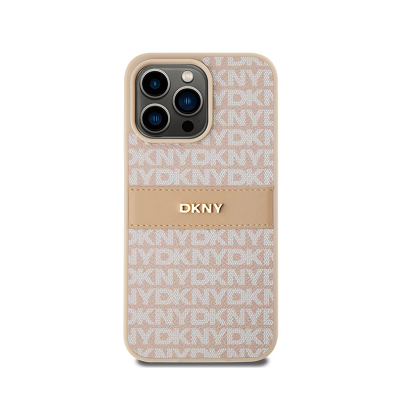 DKNY Leather Mono Stripe & Metal Logo - Etui iPhone 15 Pro Max (różowy)