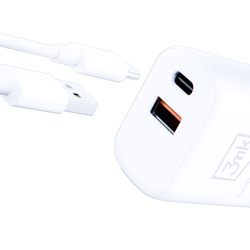 3mk Hyper Charger - Ładowarka sieciowa USB-A QC 3.0 + USB-C PD 20W (Biały)
