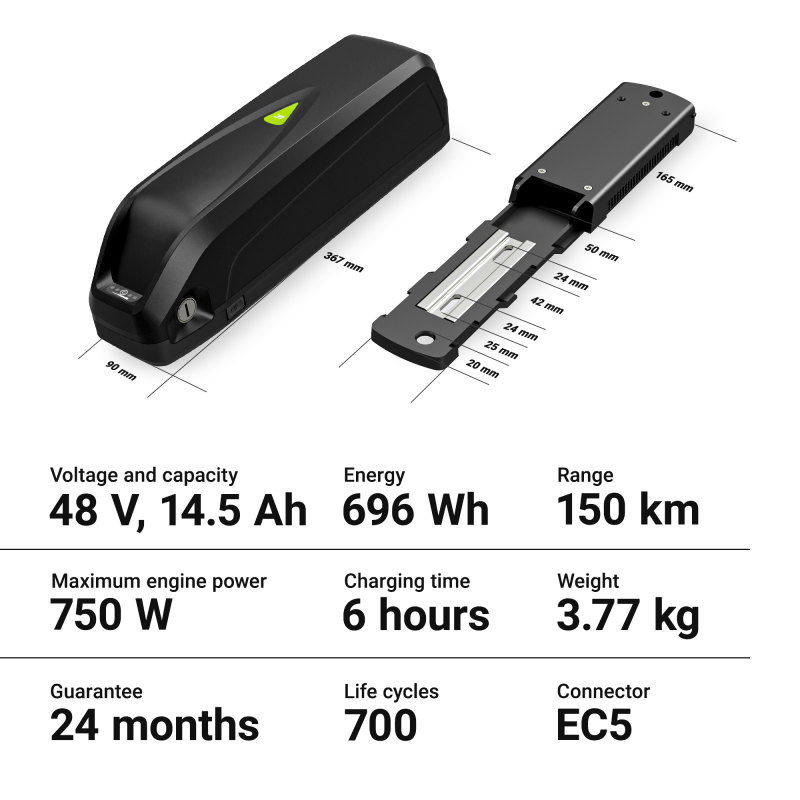 Green Cell - Bateria do roweru elektrycznego 48V 14.5Ah Li-Ion z Ładowarką GC PowerMove