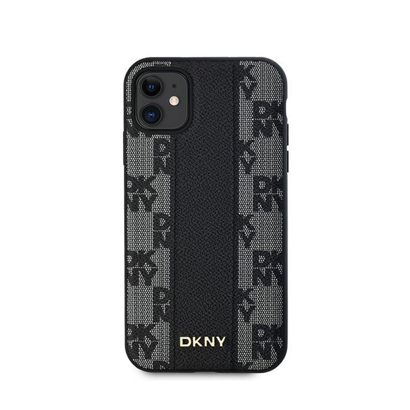 DKNY Leather Checkered Mono Pattern MagSafe - Etui iPhone 11 (czarny)