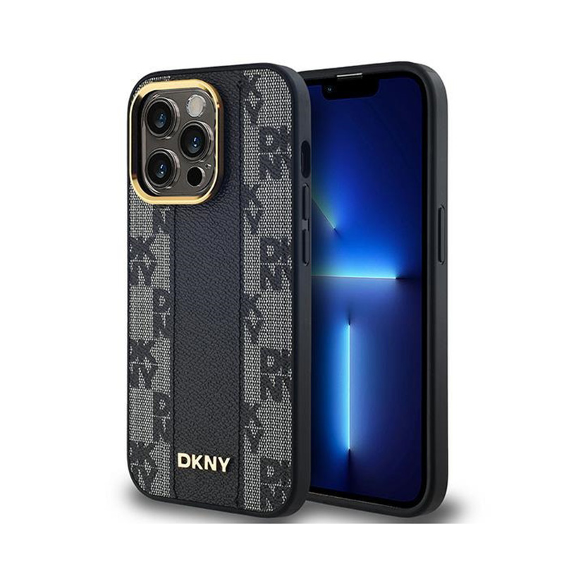 DKNY Leather Checkered Mono Pattern MagSafe - Etui iPhone 13 Pro Max (czarny)